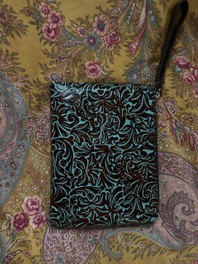 Patricia Nash Cassini Wristlet Tooled Turquoise Brown Leather